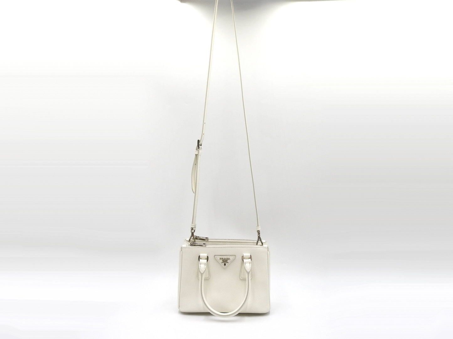 PRADA Galleria Mini Shoulder Hand Bag SAFFIANO LUX Leather White 1BA906