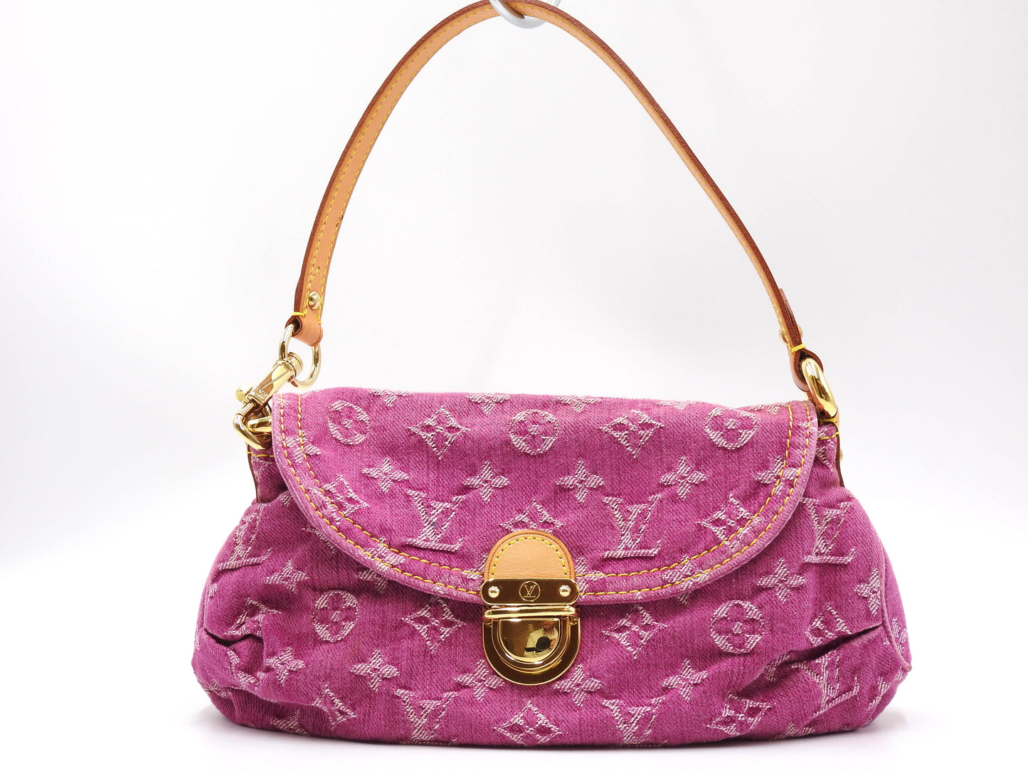 LOUIS VUITTON Mini Pleaty Monogram Denim Shoulder Hand Bag Pink M95216
