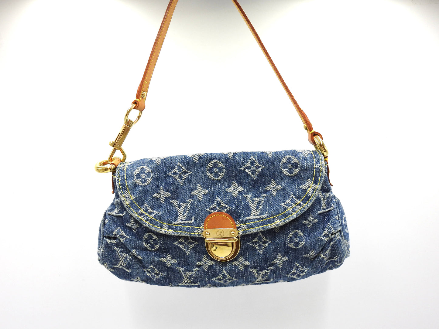 LOUIS VUITTON Mini Pleaty Monogram Denim Shoulder Hand Bag Blue M95050
