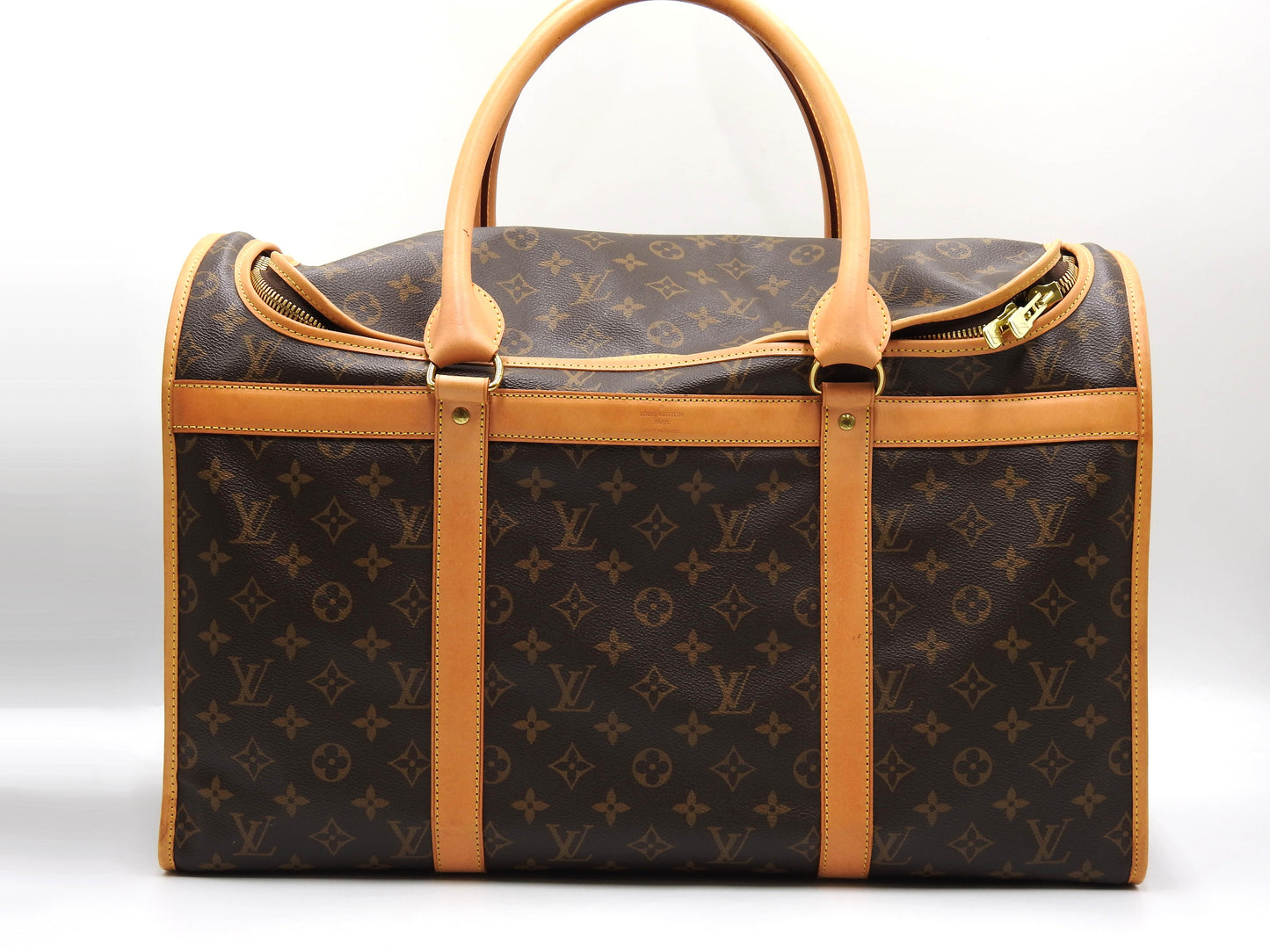 LOUIS VUITTON Monogram Sac Chien 50 Pet Carry Bag Hand Bag Gold M42021