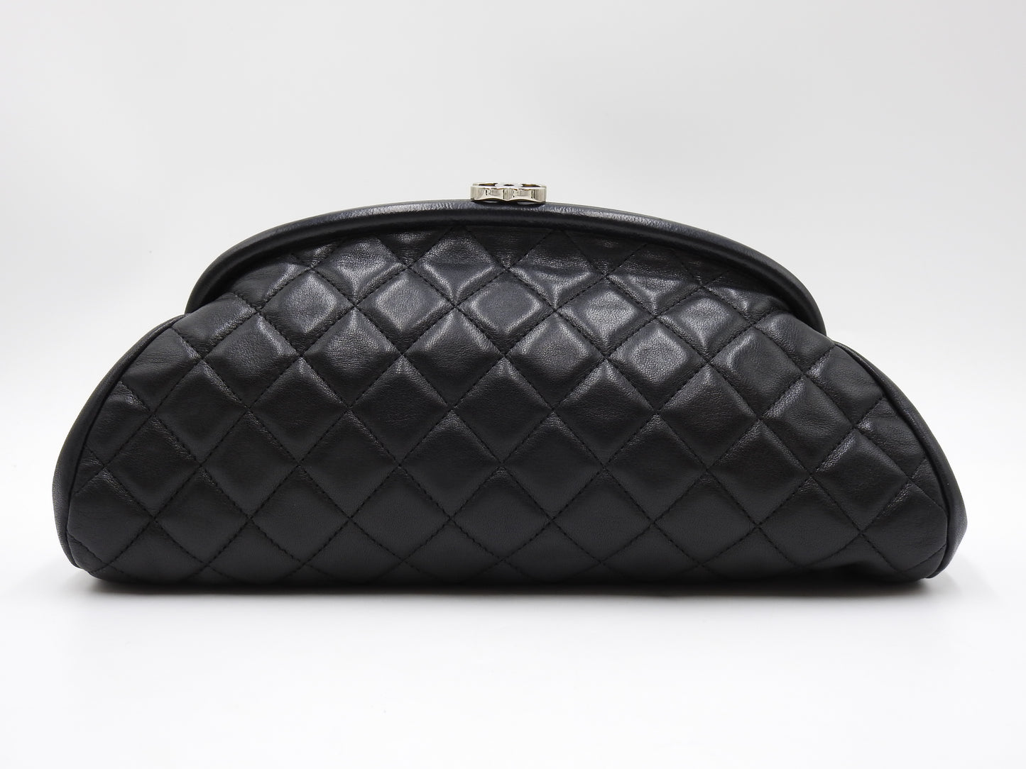 CHANEL Timeless CC Matelasse Clutch Second Bag Lambskin Black Silver