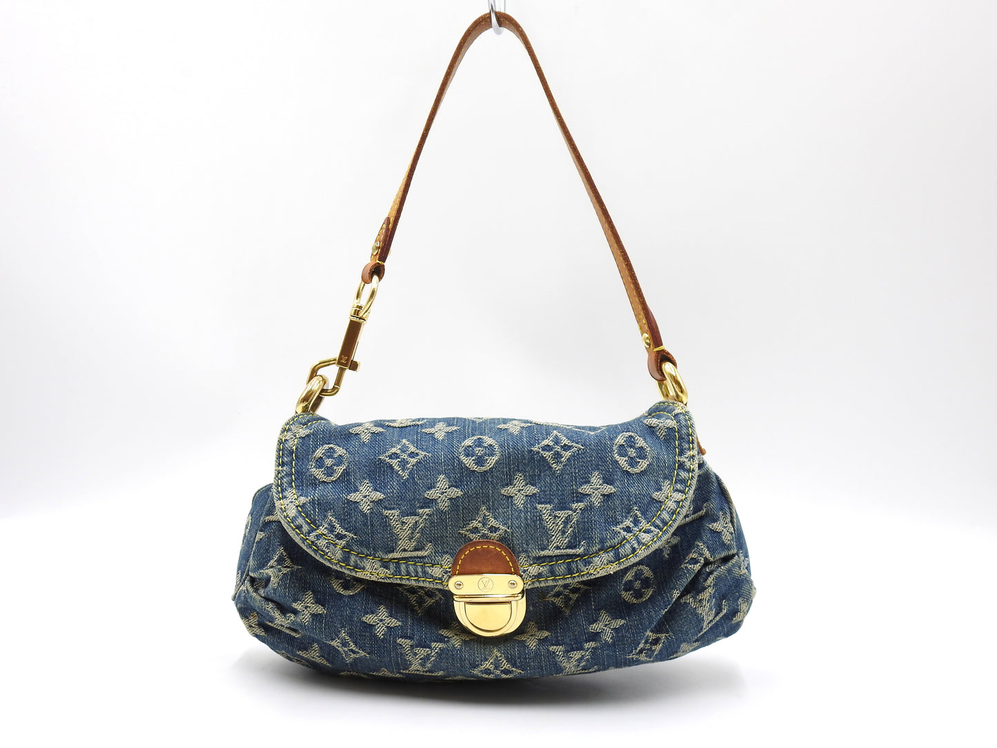 LOUIS VUITTON Mini Pleaty Monogram Denim Shoulder Hand Bag Blue M95050