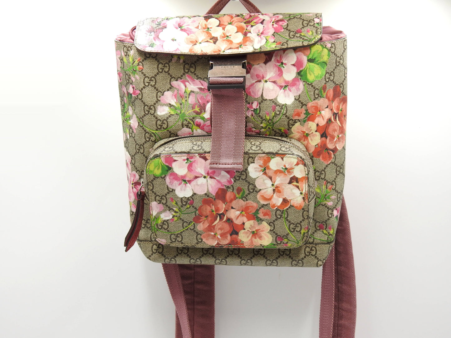GUCCI GG Blooms Supreme Backpack Bag PVC Pink Red Beige 410544