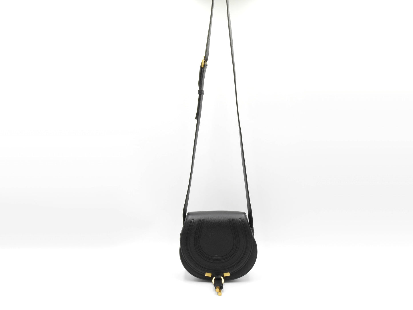 CHLOE Marcie Small Saddle Bag NM Crossbody Shoulder Bag Calf Leather Black