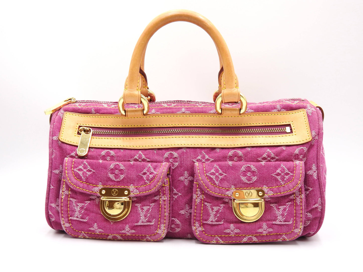 LOUIS VUITTON Monogram Denim Neo Speedy Boston Hand Bag Pink M95214