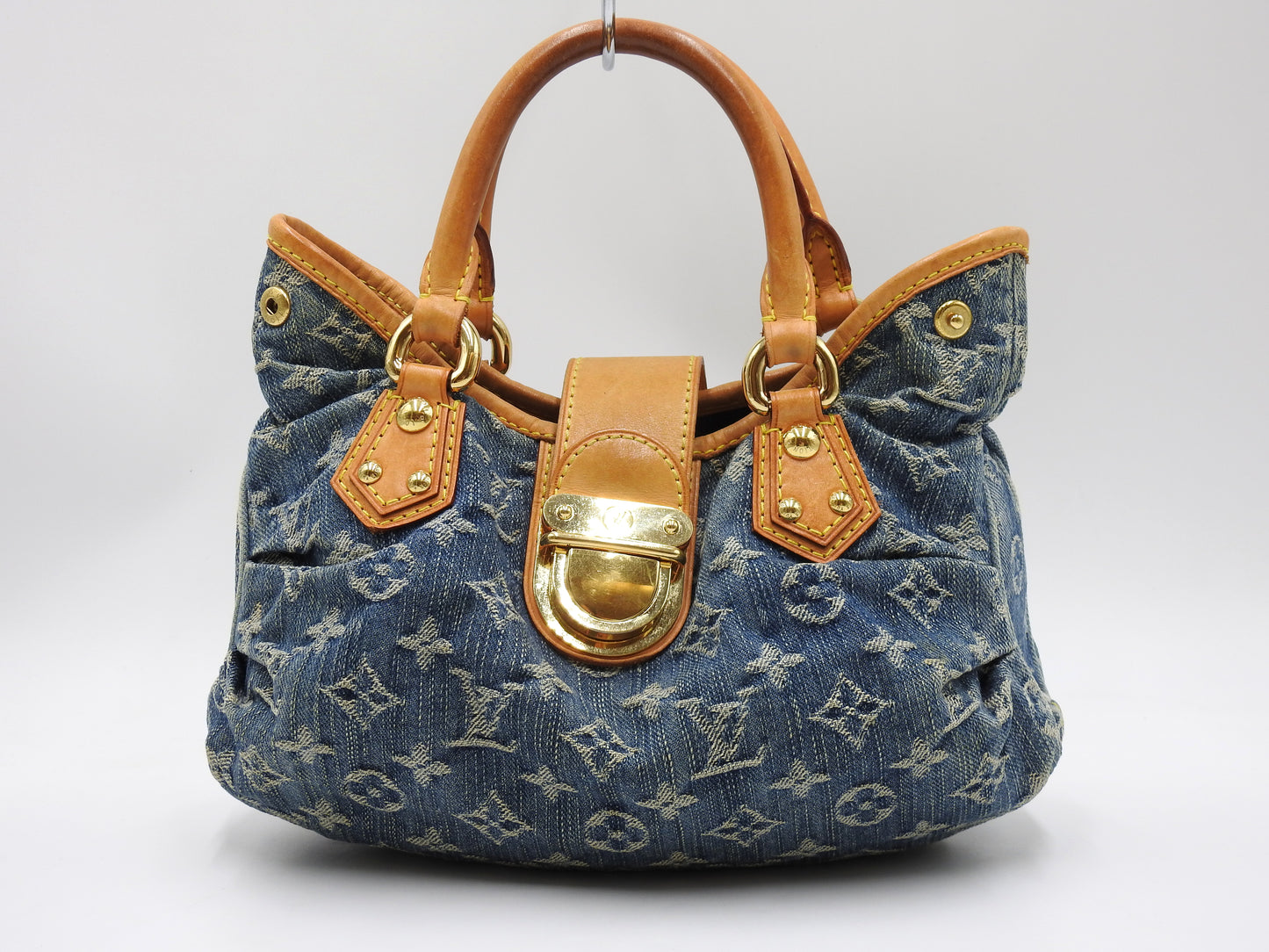 LOUIS VUITTON Pleaty Monogram Denim Hand Bag Shoulder Bag Blue M95020
