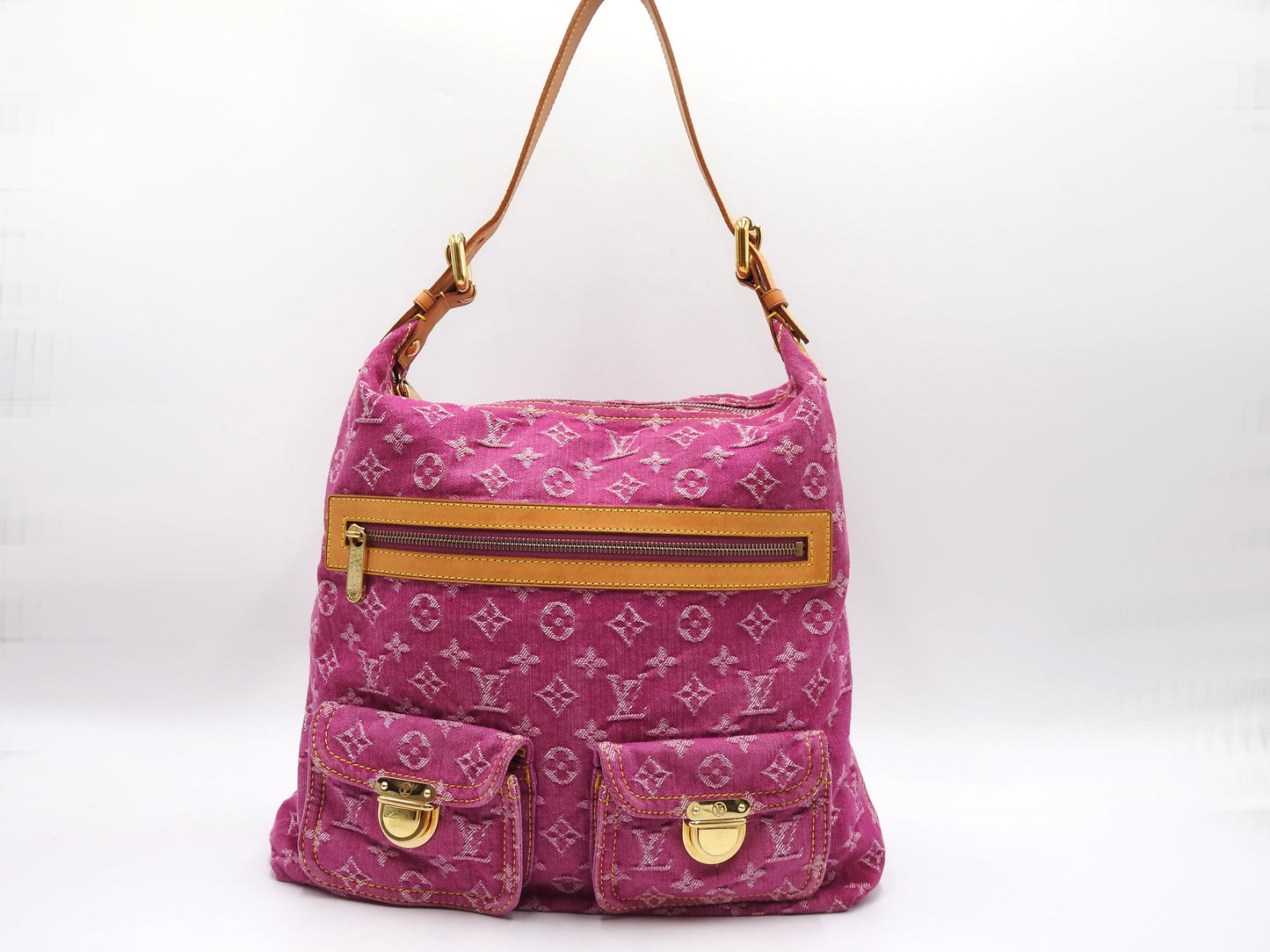 LOUIS VUITTON Baggy GM Monogram Denim Shoulder Bag Fuchsia Pink M95210