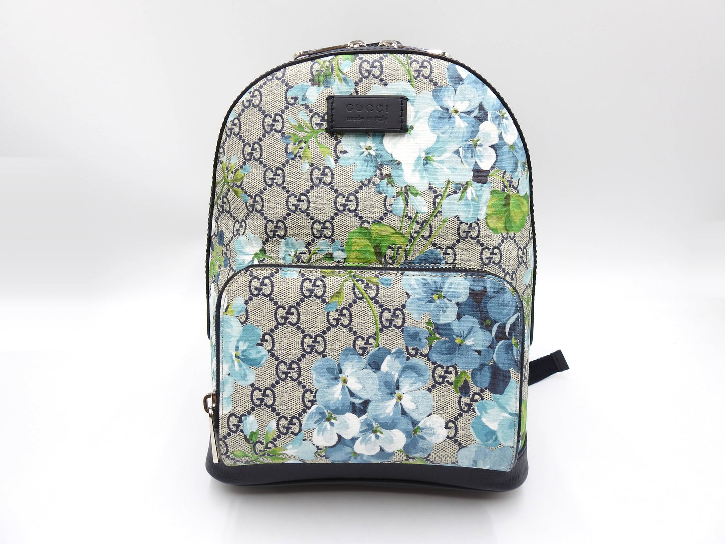 Gucci GG Blooms Supreme Backpack Bag PVC Leather Blue Beige 546327 Outlet