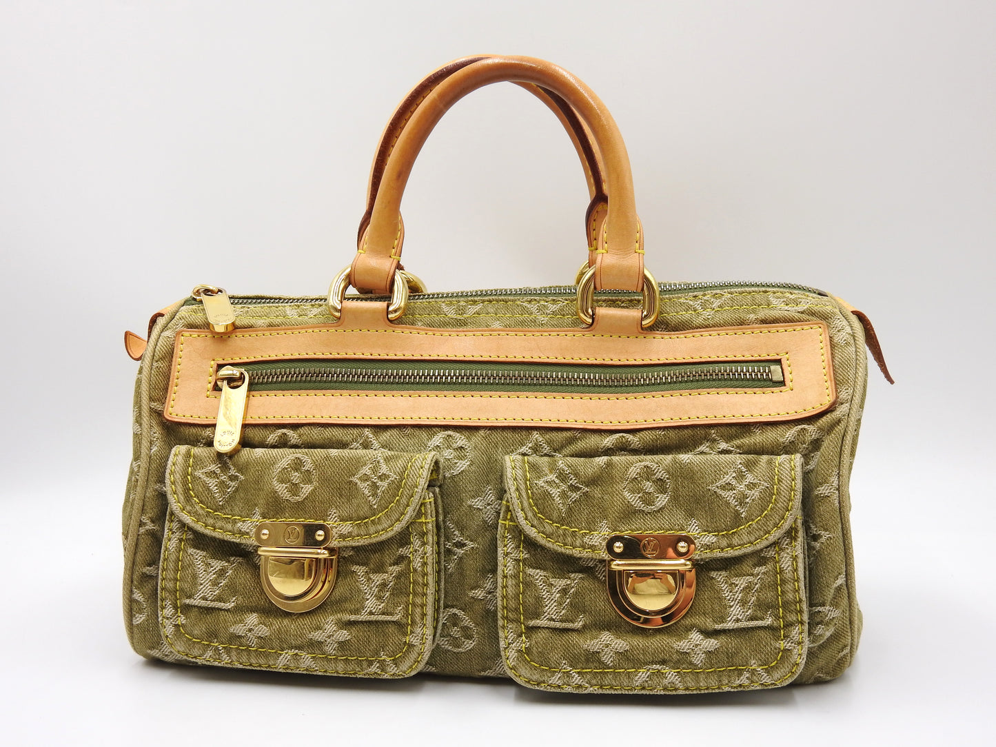 LOUIS VUITTON Monogram Denim Neo Speedy Hand Bag Boston Bag Khaki M95215