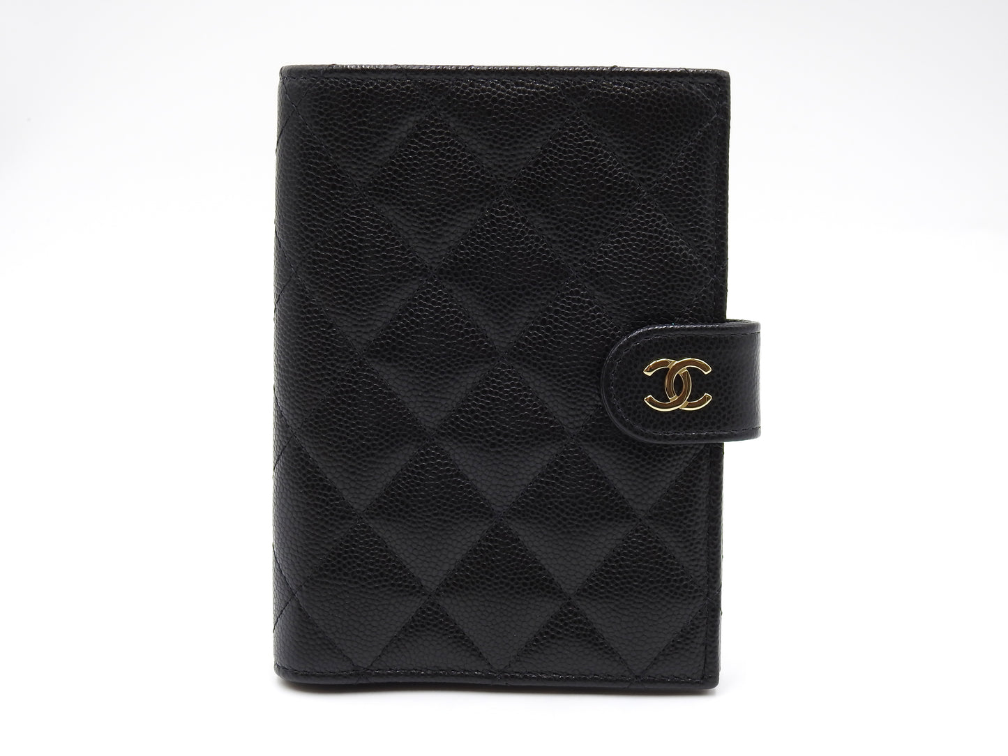 CHANEL CC Matelasse Passport Case Holder Wallet Caviarskin Black AP3791