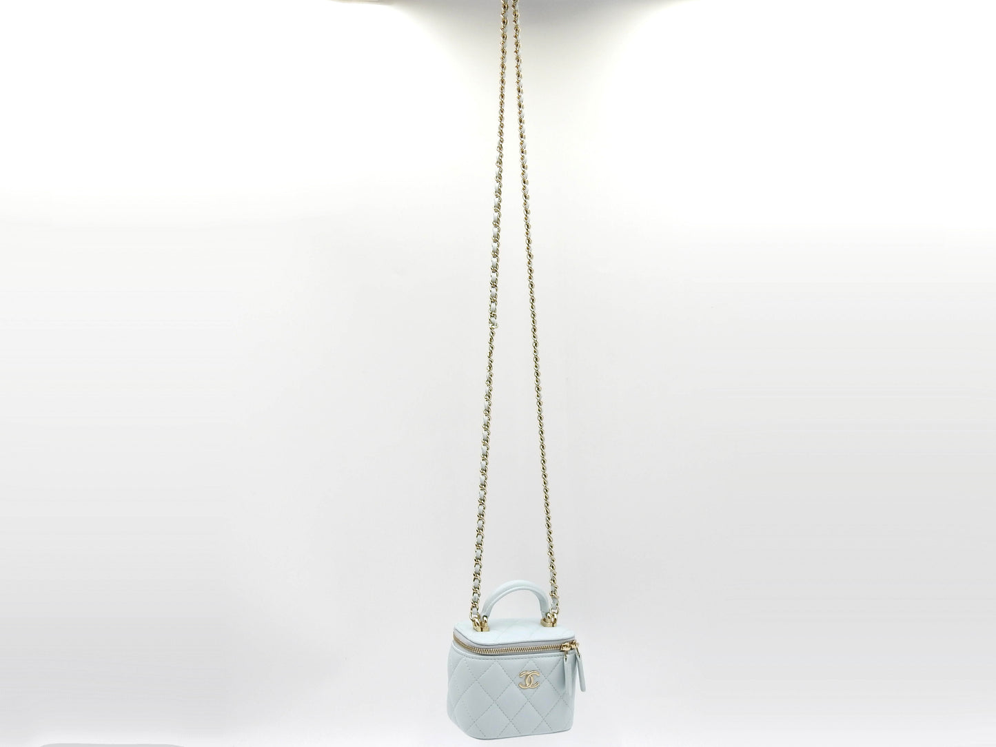 CHANEL Matelasse Top Handle Small Vanity Shoulder Bag Lambskin Blue AP2198