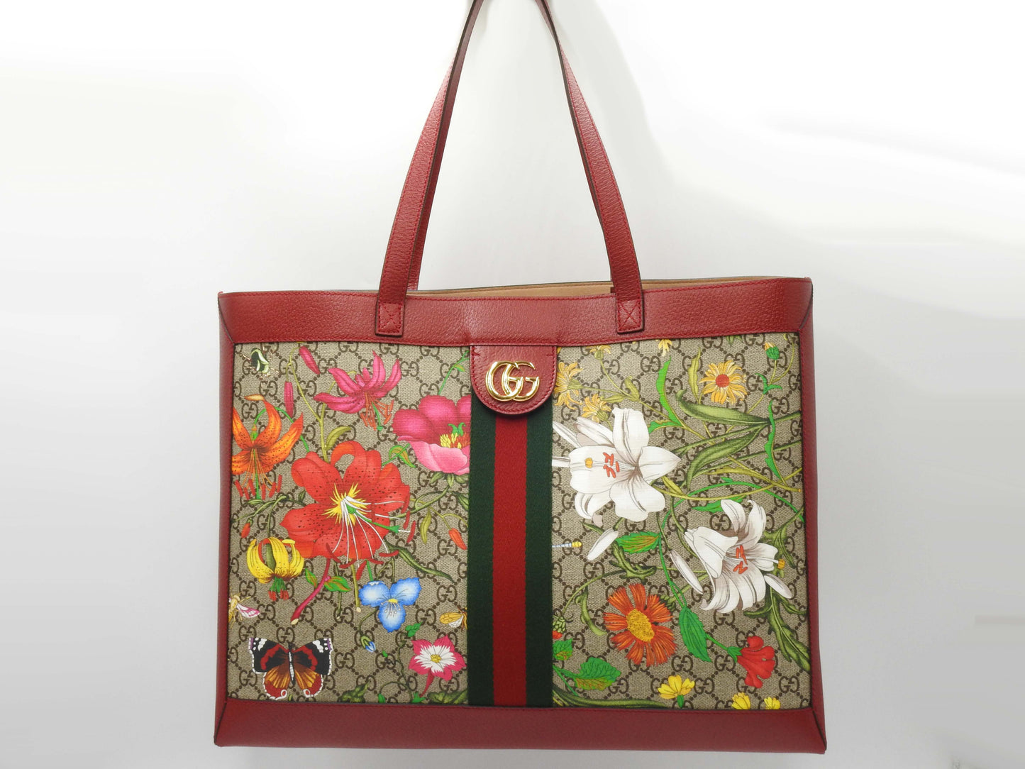 GUCCI GG Flora Supreme Ophidia Shoulder Tote Bag Beige Red 547947