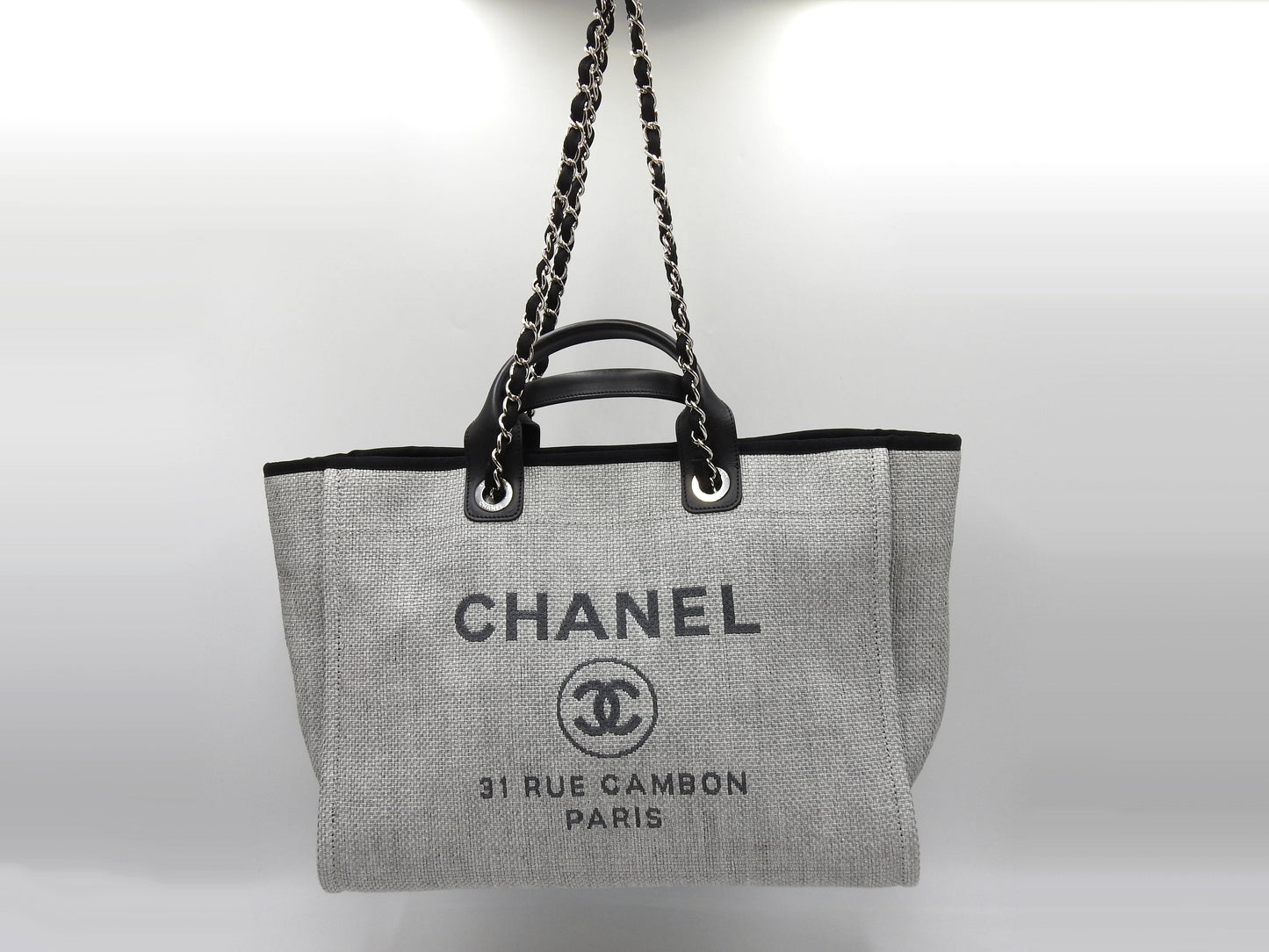 Chanel Deauville Large 2way Chain Shoulder Tote Bag Straw Canvas A66941