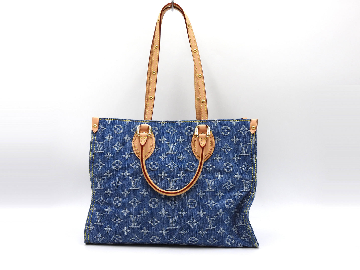 LOUIS VUITTON LV Remix Monogram Denim Onthego MM Shoulder Bag Blue M46871