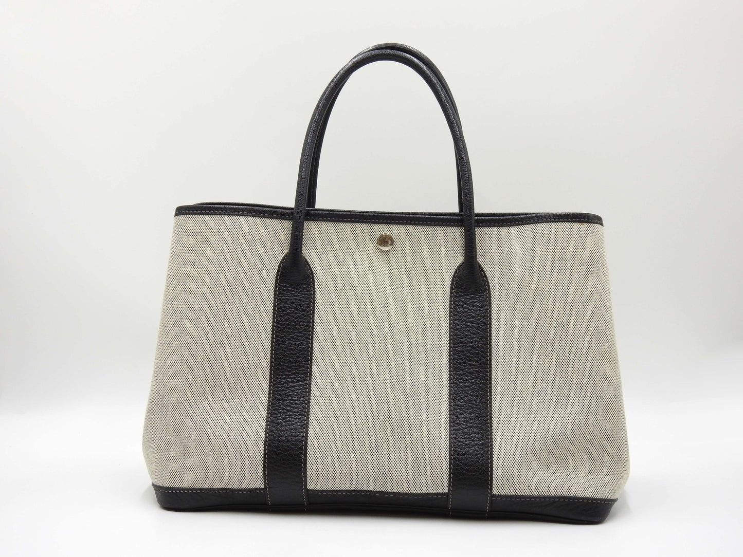HERMES Garden Party PM Tote Bag Gray Black Toile H Buffle Leather □H