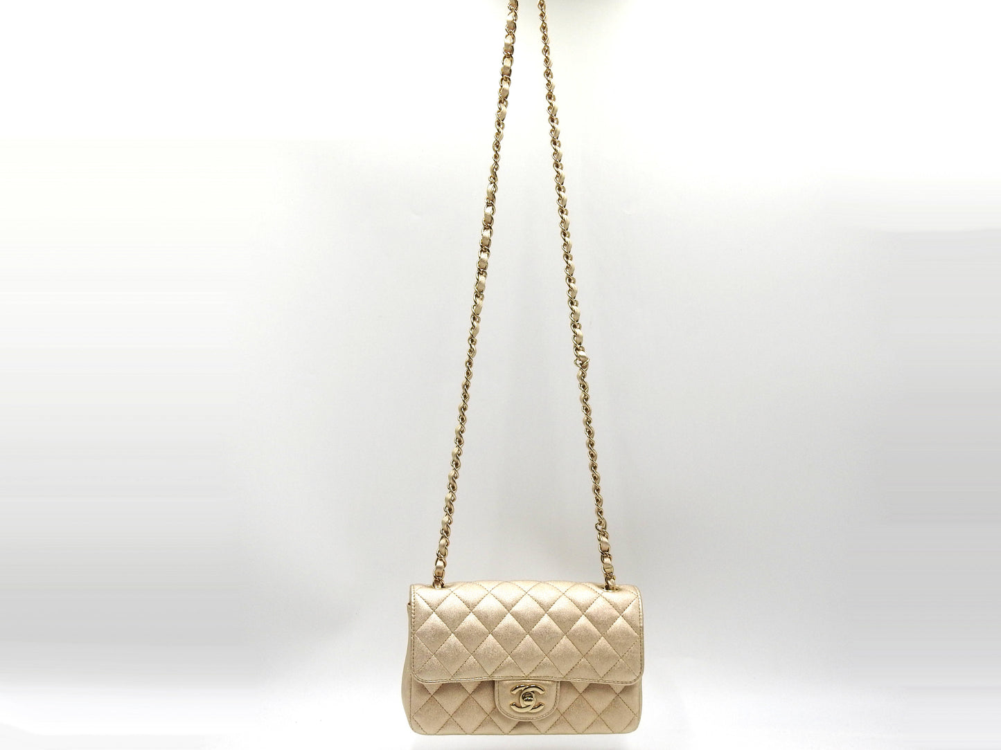 CHANEL Matelasse Mini Rectangular Flap Chain Shoulder Bag Lambskin Gold