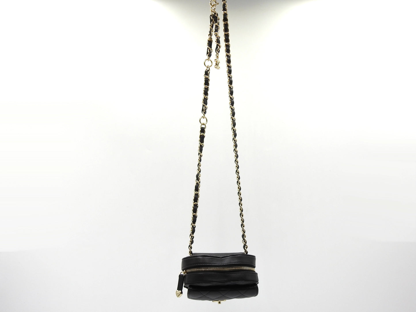CHANEL CC in Love Heart Chain Waist Belt Bag Lambskin Black AP2787