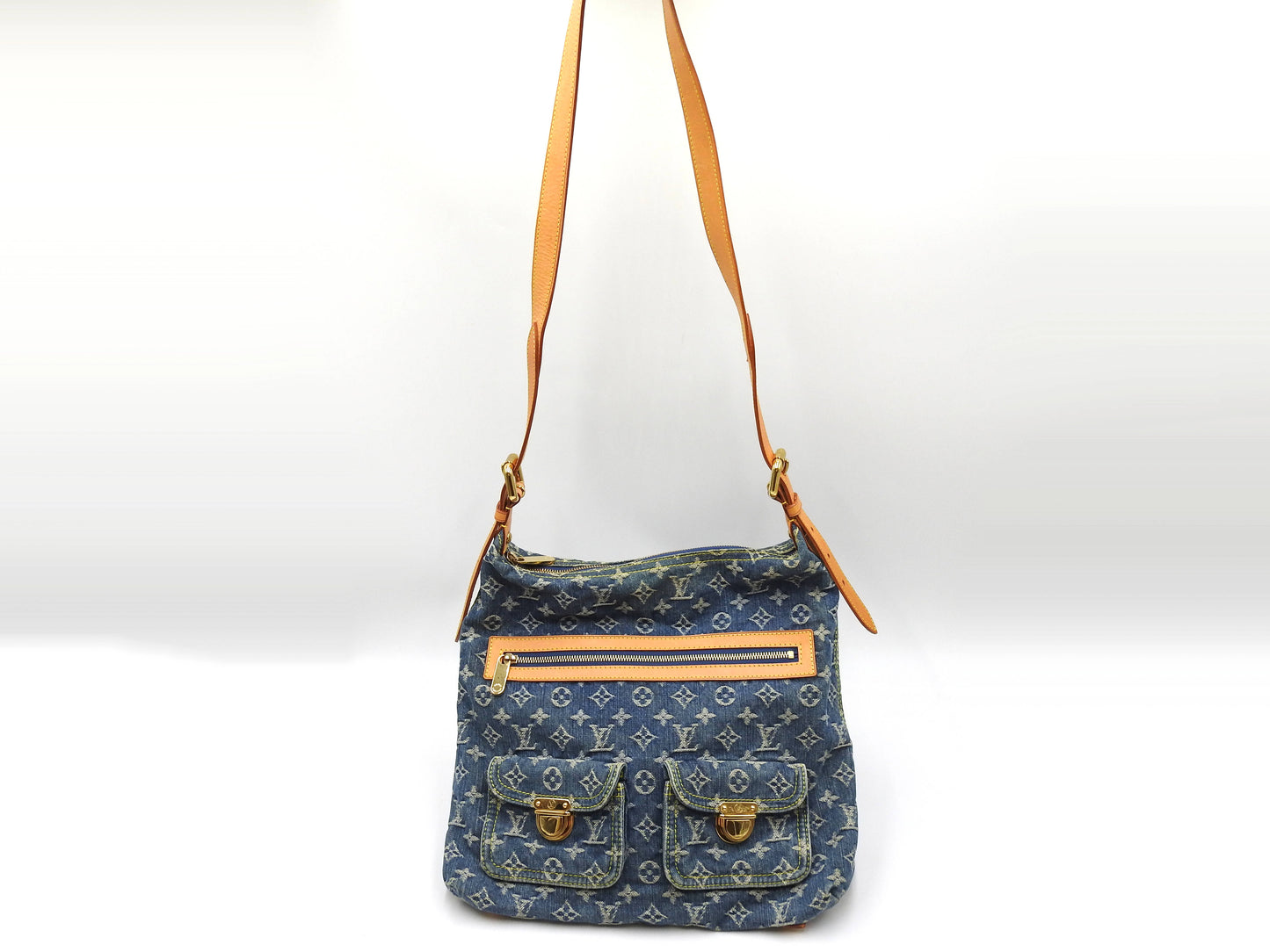 LOUIS VUITTON Baggy GM Monogram Denim Crossbody Shoulder Bag Blue M95048