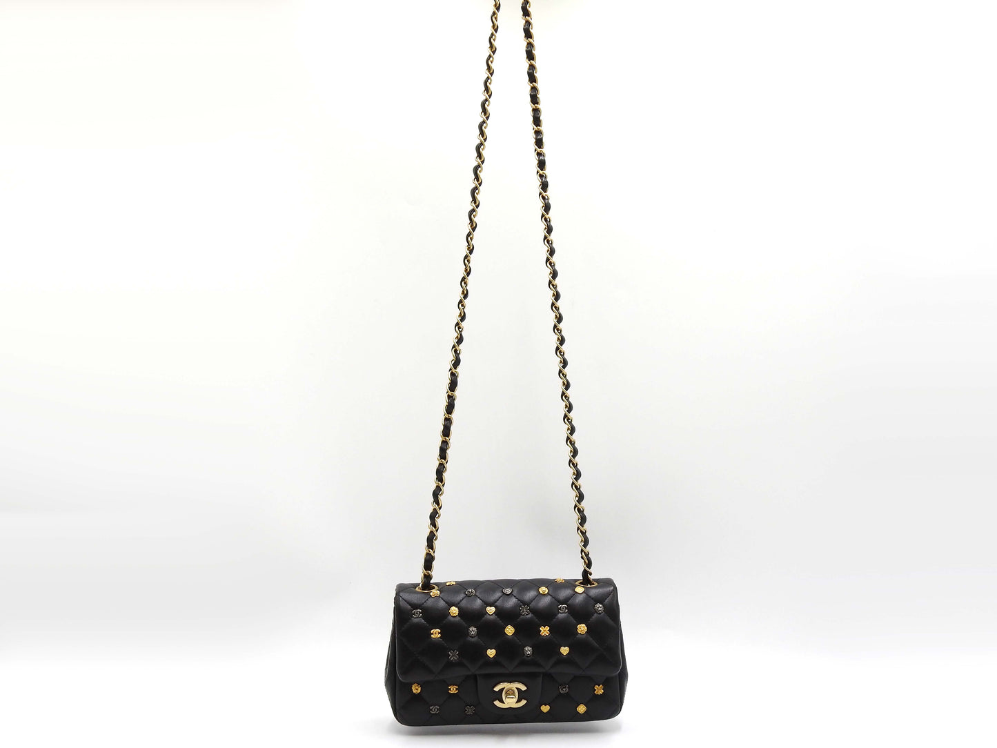 CHANEL Matelasse Mini Rectangular Flap Chain Shoulder Bag Lambskin Black