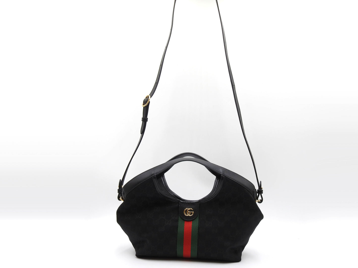 GUCCI GG Canvas Giglio Small Hobo Tote Shoulder Bag Black Green Red 860845