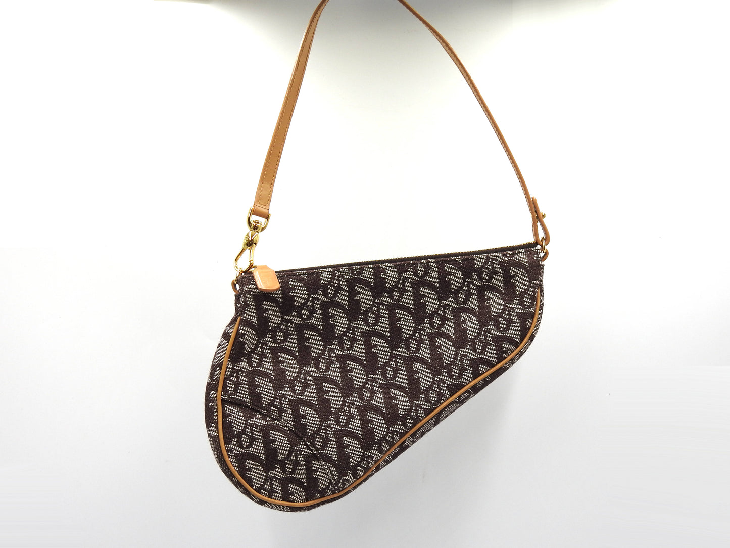 Christian Dior Trotter Saddle Pouch Shoulder Hand Bag Canvas Leather Brown