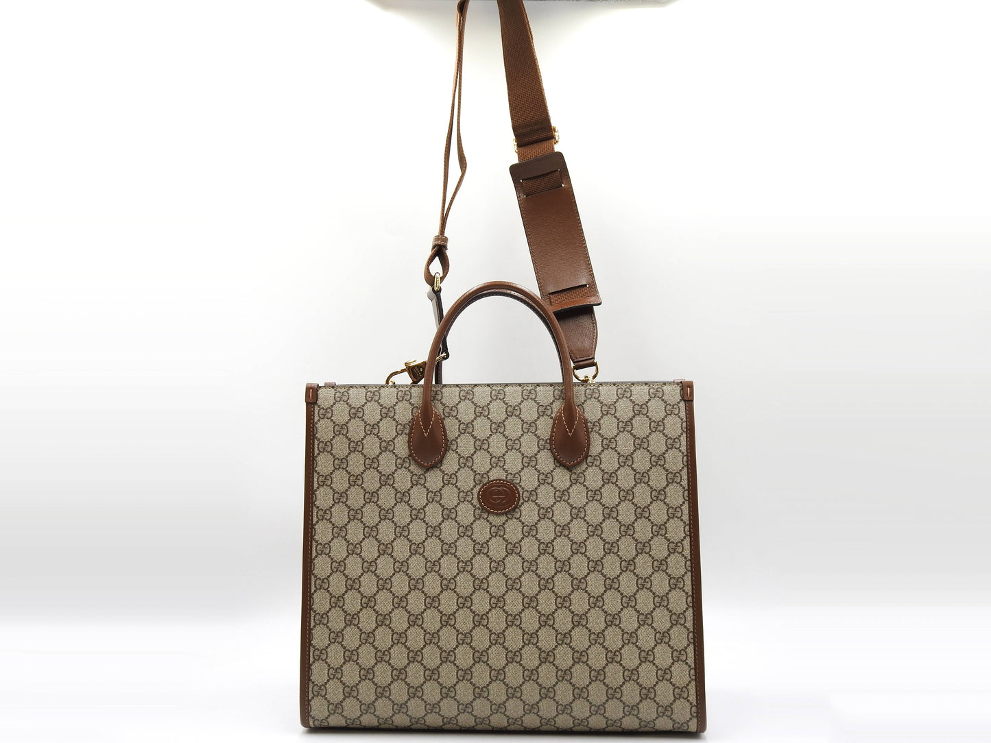 GUCCI Interlocking GG Supreme Medium 2way Tote Bag Beige Brown 674148