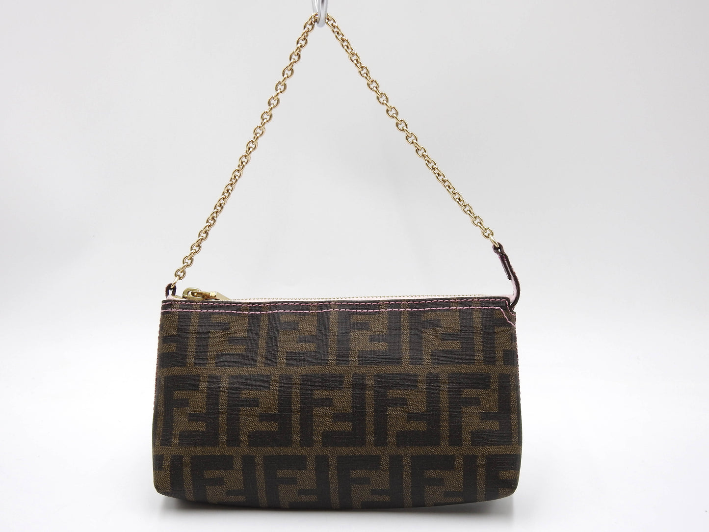 FENDI Zucca Chain Bag Pochette Accessories Pouch PVC 8BR592 Khaki