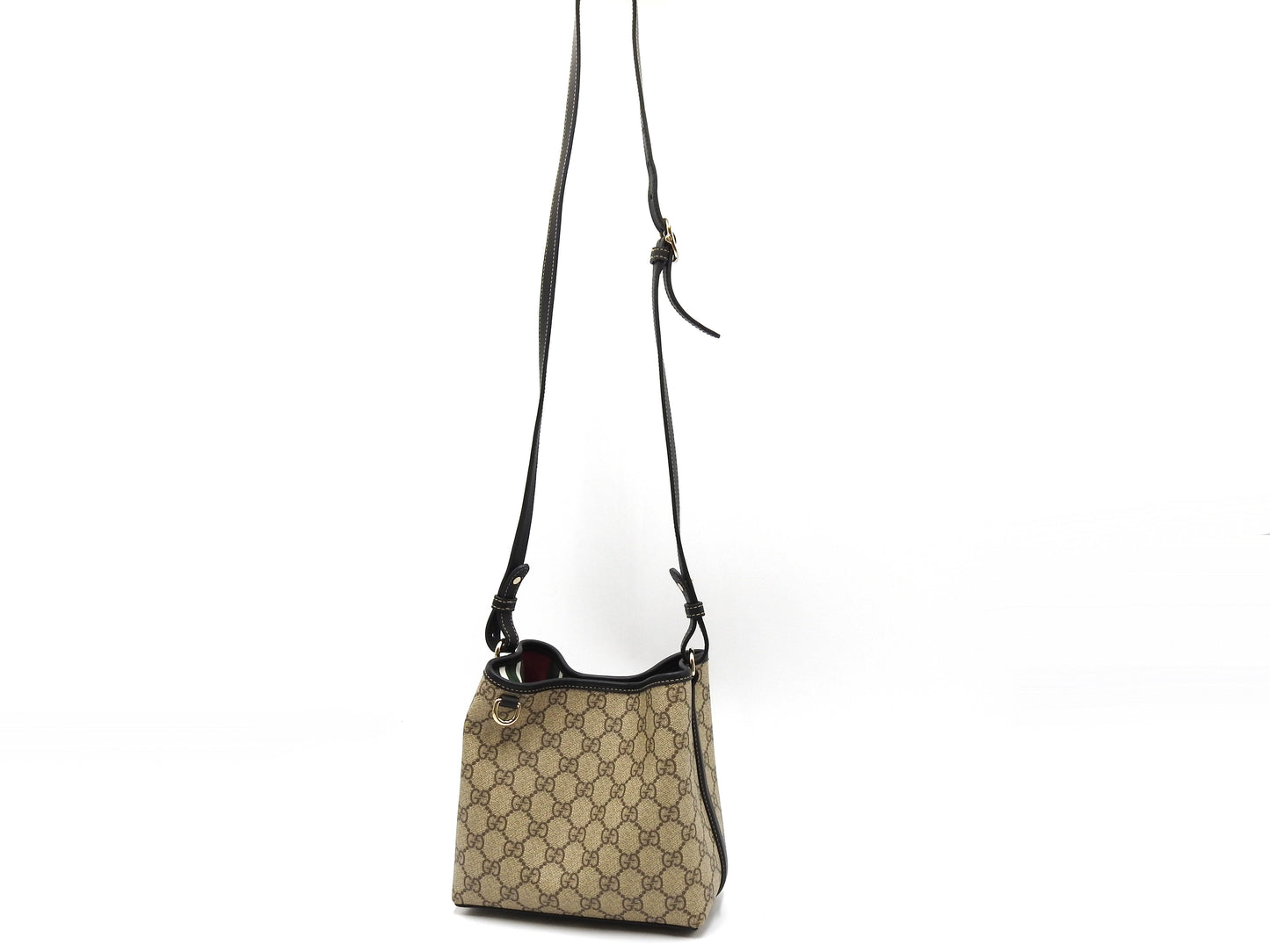 GUCCI GG Emblem Supreme Small Bucket Shoulder Bag Beige Black 815118