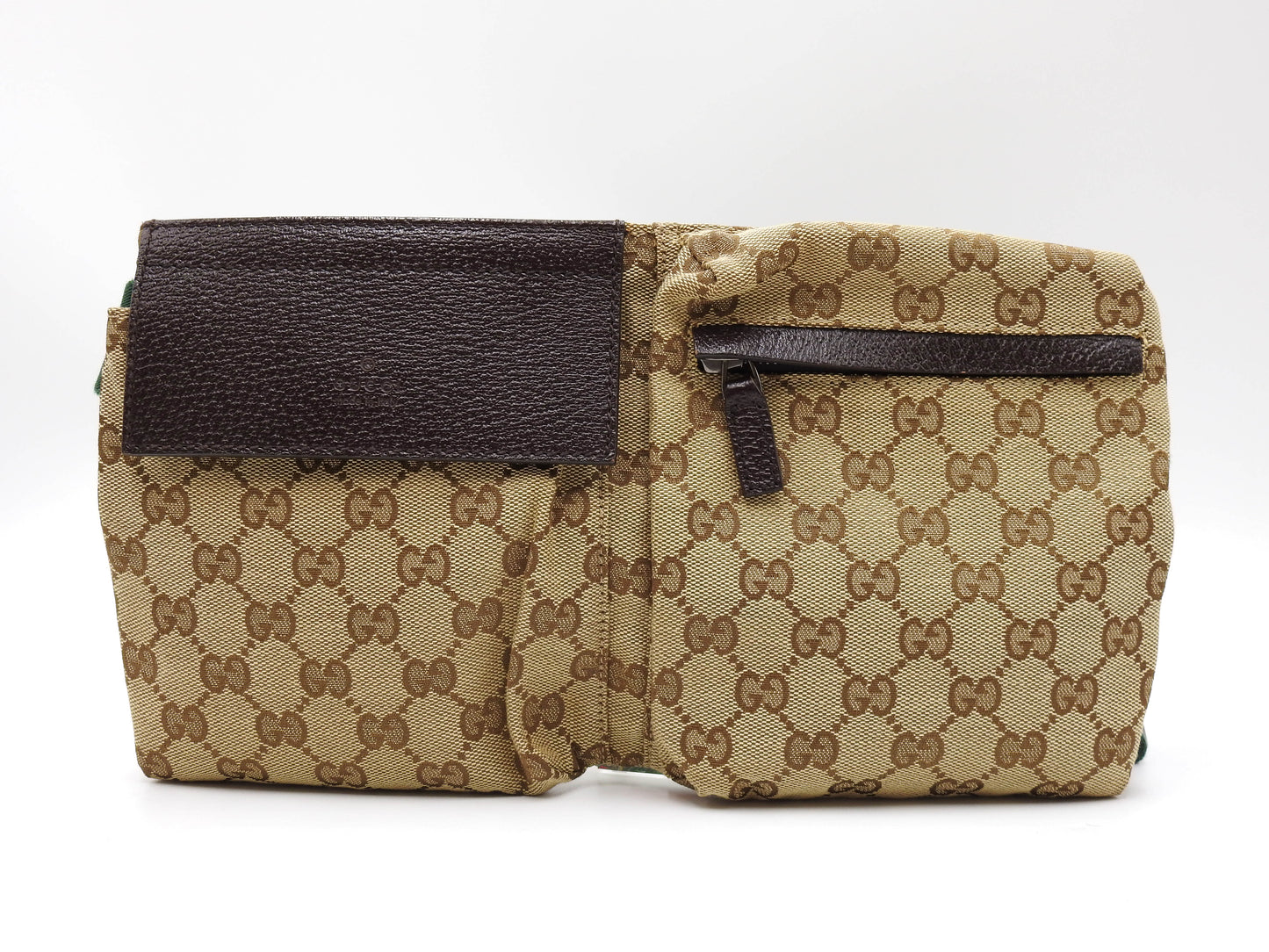 GUCCI GG Canvas Web Waist Body Belt Bag Leather Beige Brown 28566