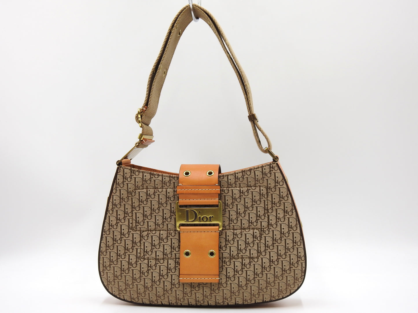 Christian Dior Trotter Street Chic Shoulder Bag Canvas Leather Beige