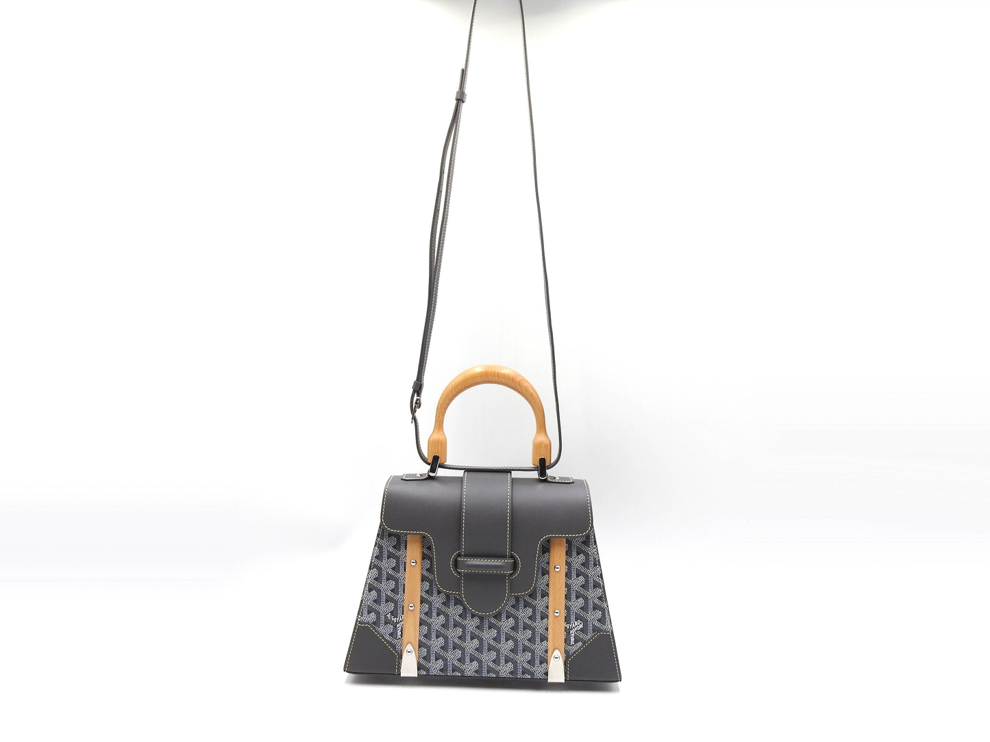 GOYARD Goyardine Saigon PM 2way Shoulder Hand Bag PVC Leather Wood Gray