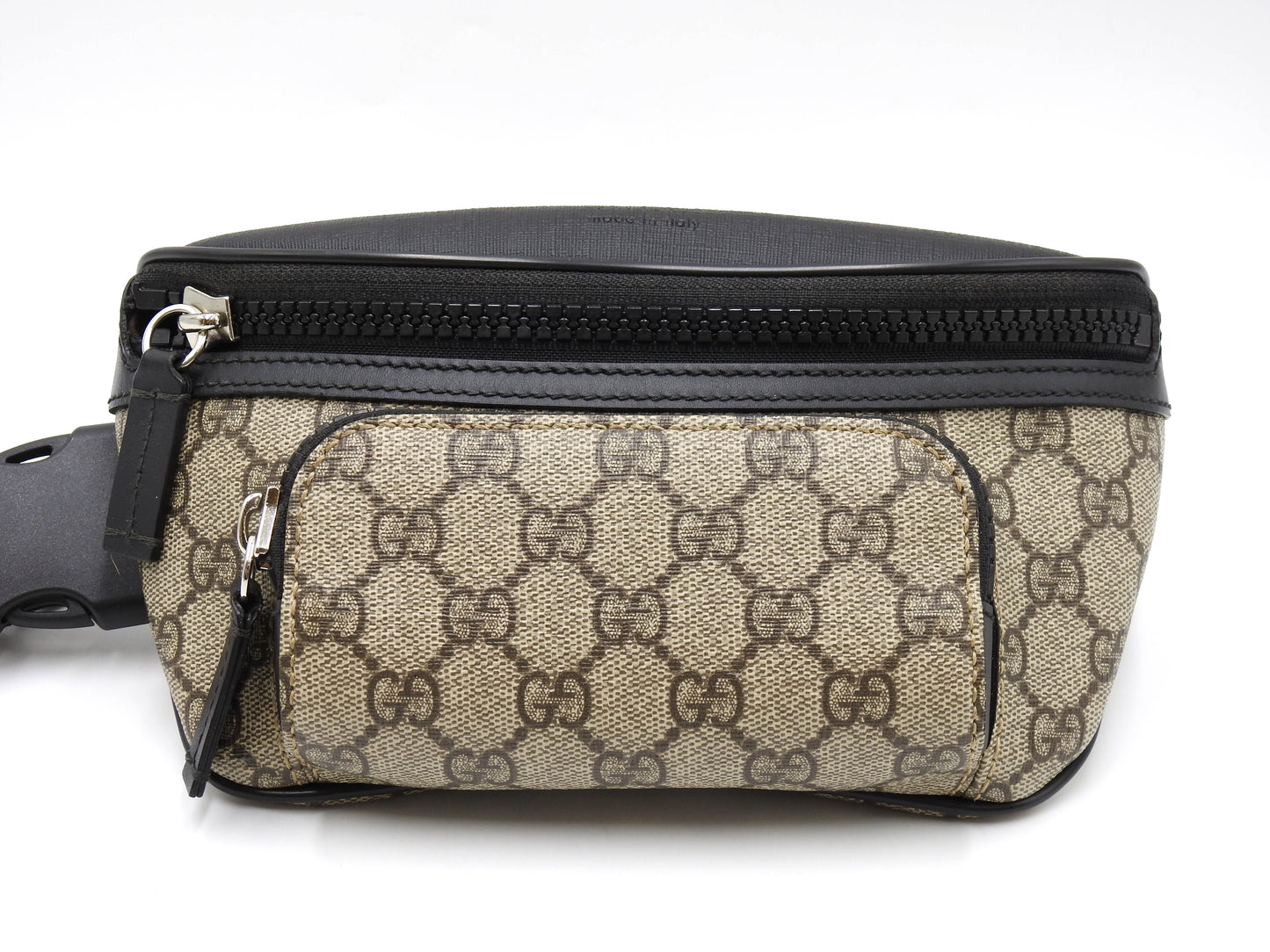 GUCCI GG Supreme Waist Body Belt Bag PVC Leather Beige Black Silver 450946