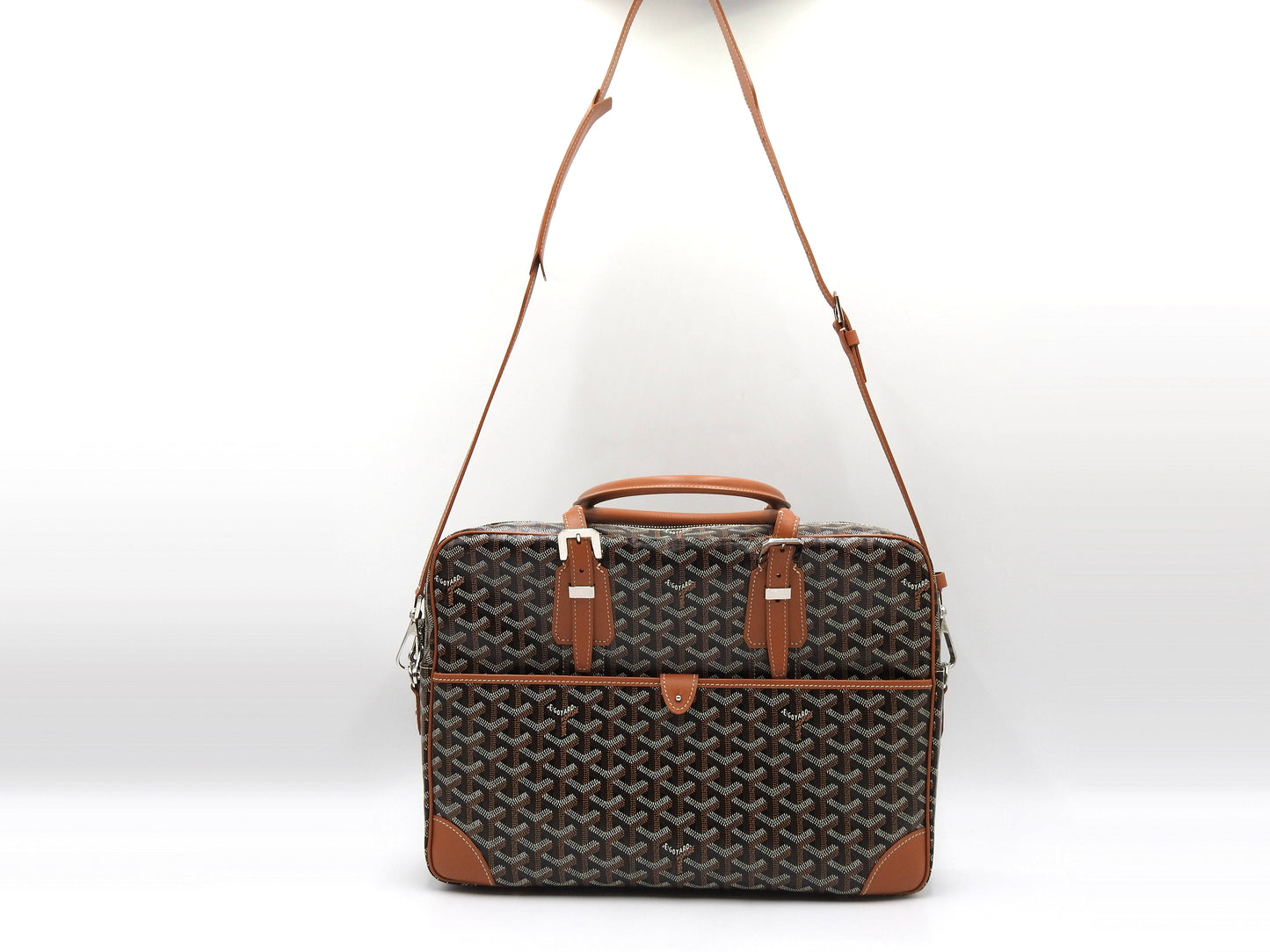 GOYARD AMBASSADE NV2 Business Bag PVC Canvas Leather Black Brown