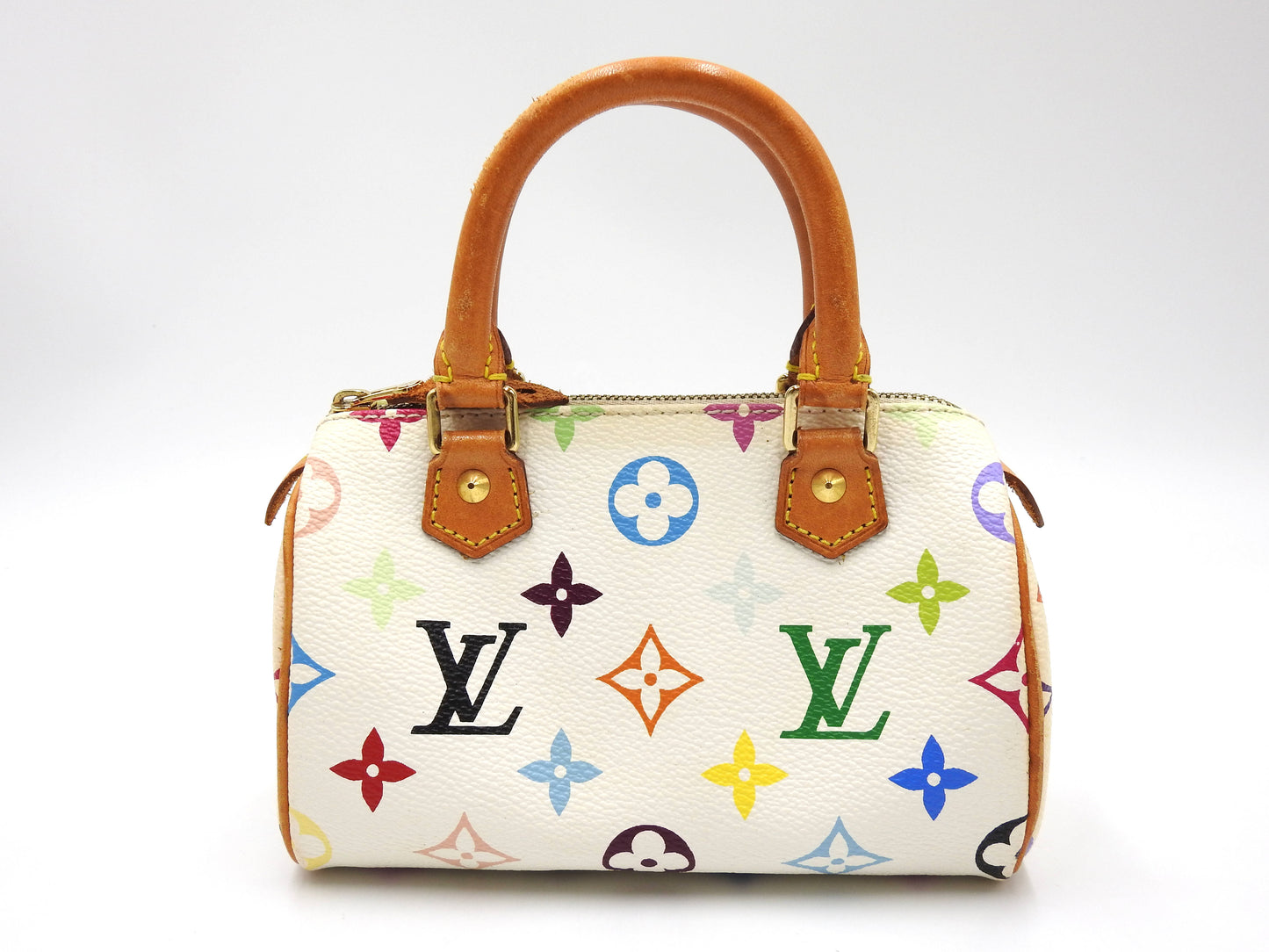 LOUIS VUITTON Monogram Mini Speedy Hand Bag Multicolor Bron White M92645