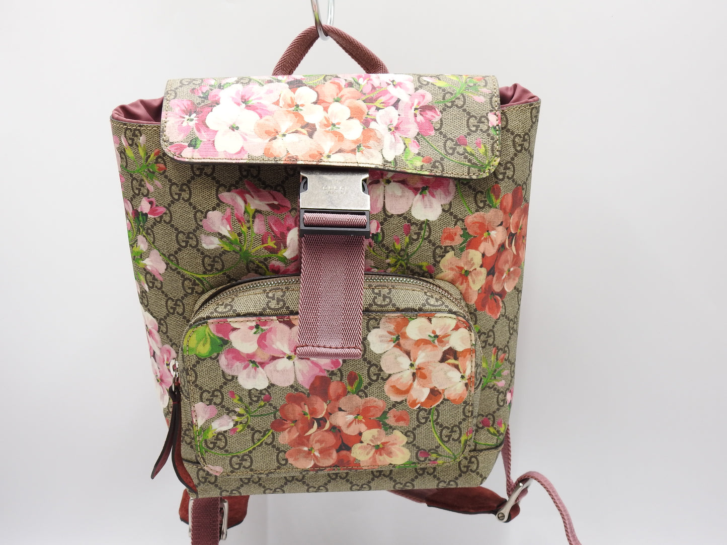 GUCCI GG Blooms Supreme Backpack Bag PVC Leather Pink Beige Red 410544