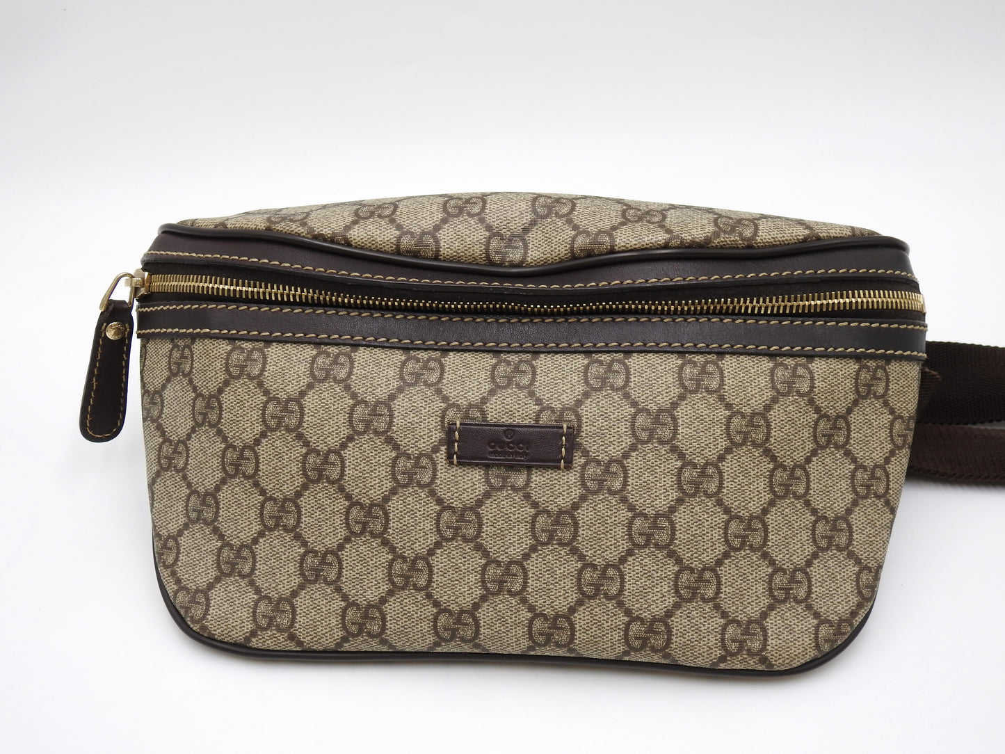 GUCCI GG Supreme Waist Body Belt Bag PVC Leather Beige Brown Gold 23326