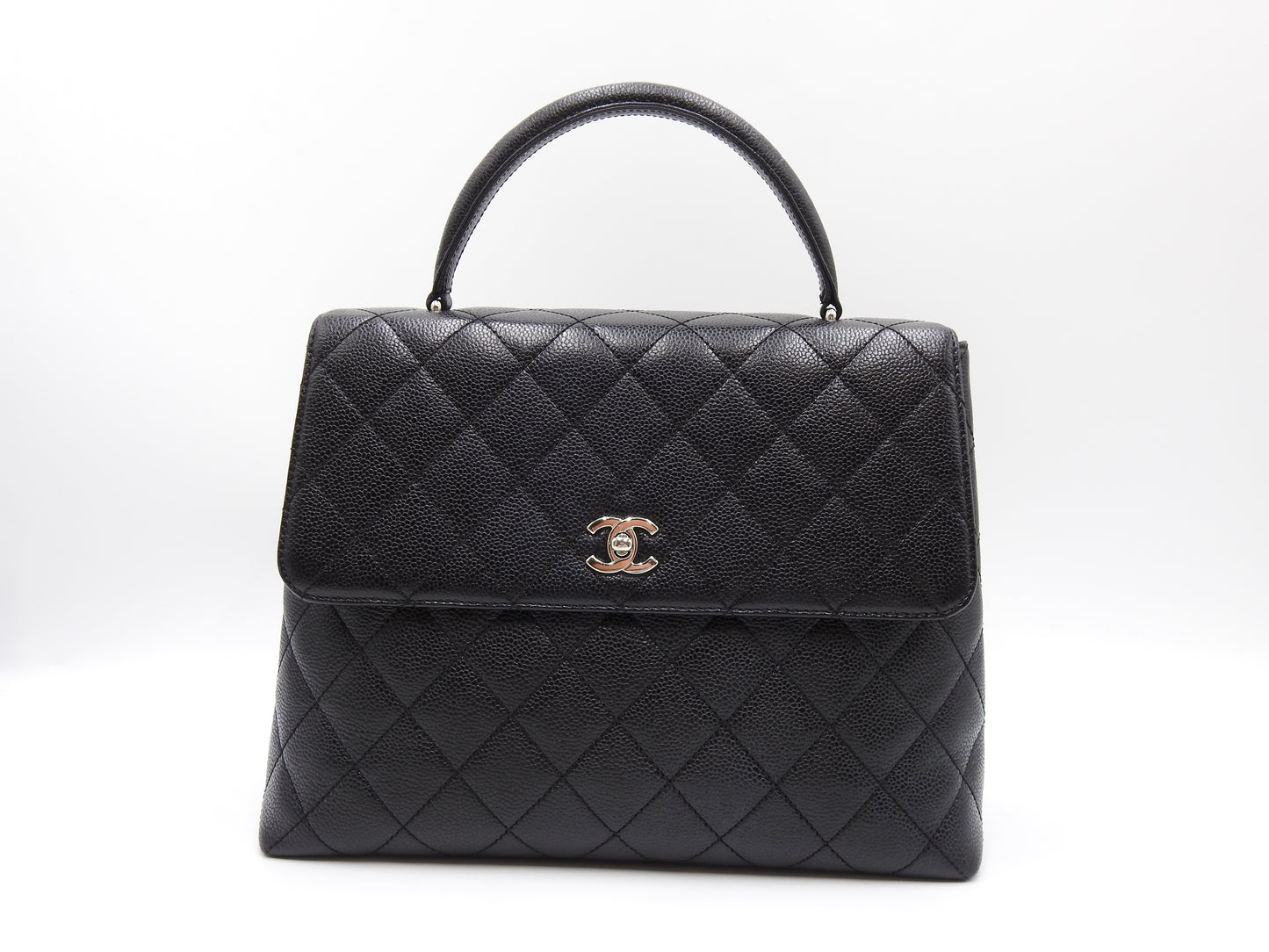 CHANEL CC Matelasse Kelly Top Handle Bag Caviarskin Leather Black A12397