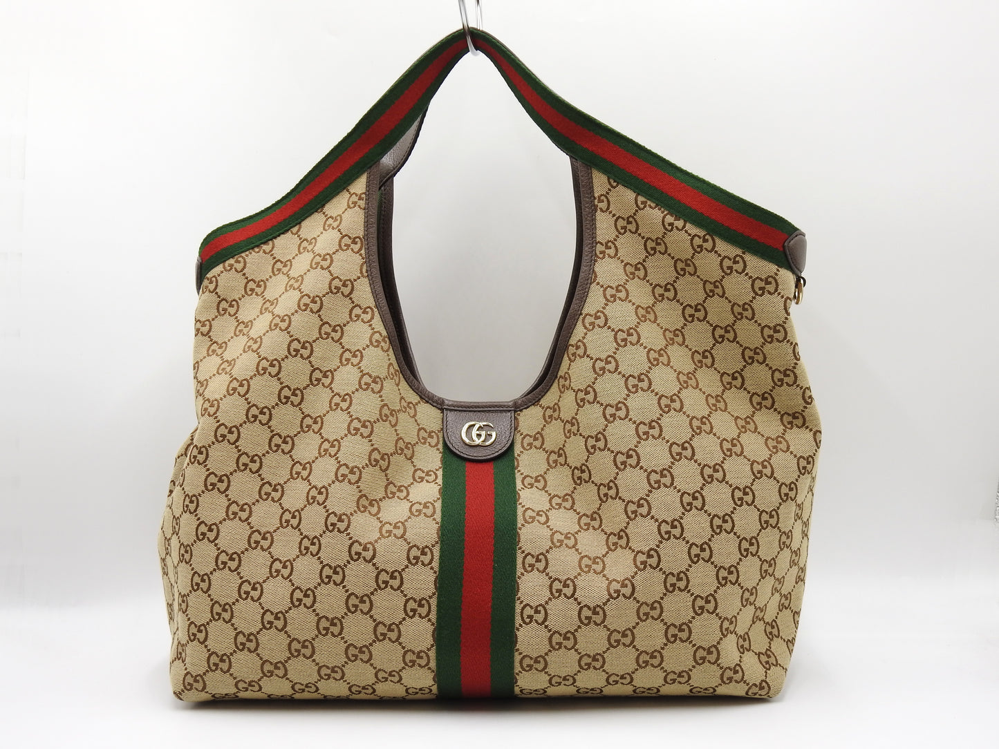 GUCCI GG Canvas Giglio Large Hobo Tote Shoulder Bag Beige Brown 853971
