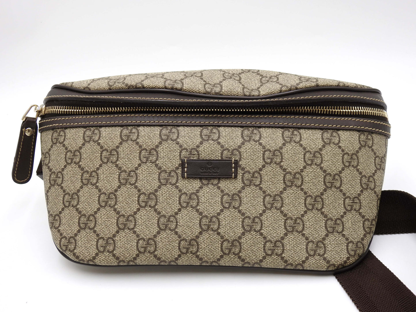 GUCCI GG Supreme Waist Body Belt Bag PVC Leather Beige Brown 23326