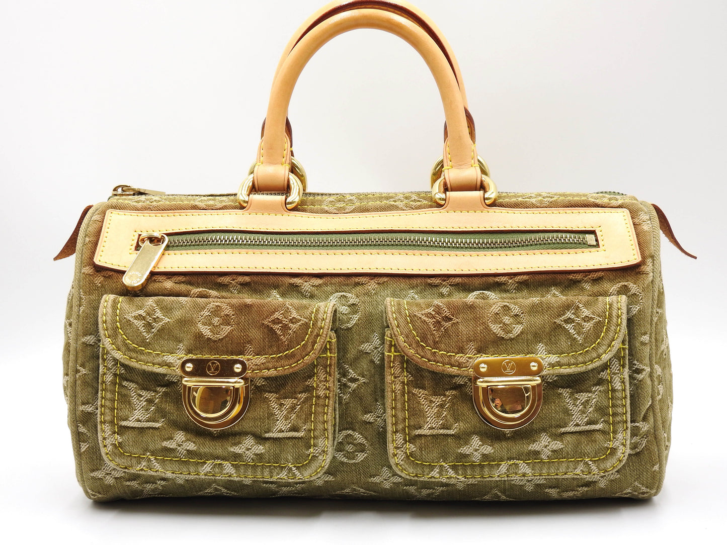 LOUIS VUITTON Monogram Denim Neo Speedy Hand Bag Boston Bag Khaki M95215