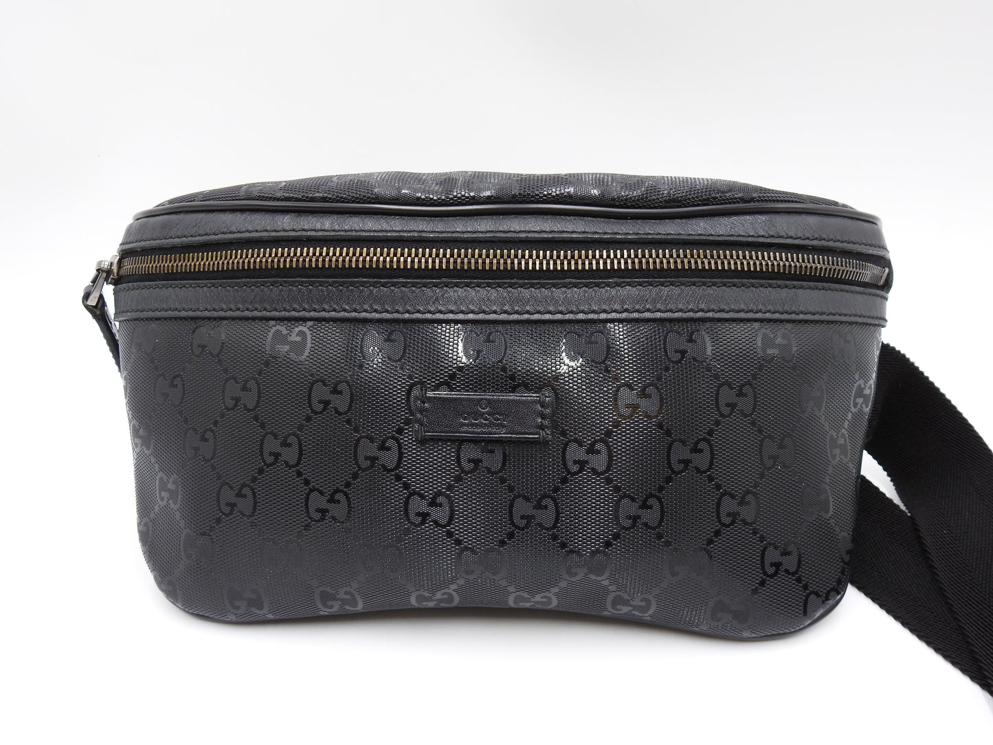 GUCCI GG Impreme Waist Body Belt Bag PVC Leather Black Silver 233269