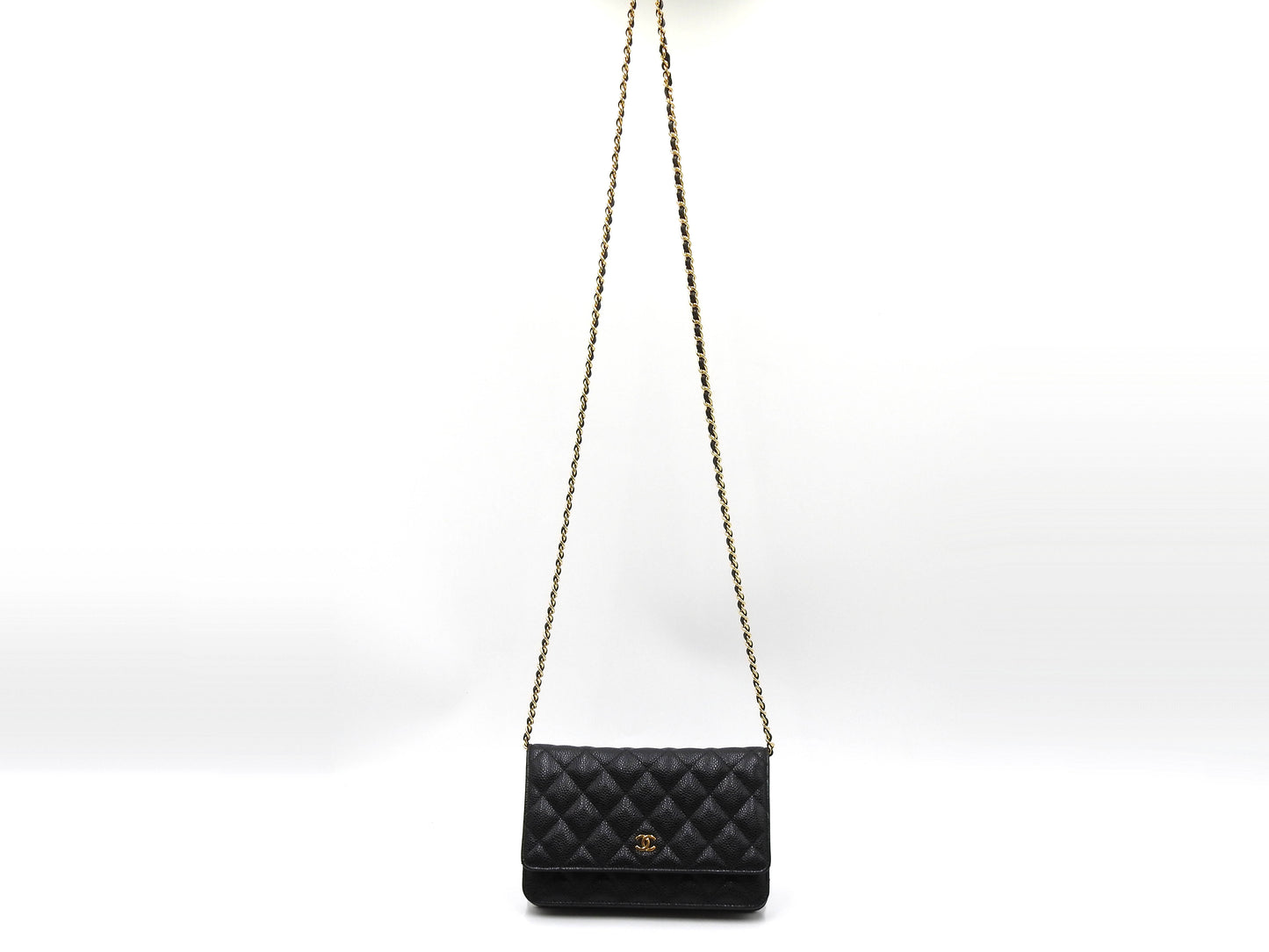 CHANEL CC Matelasse Wallet On Chain Shoulder Bag Caviarskin Black AP0250