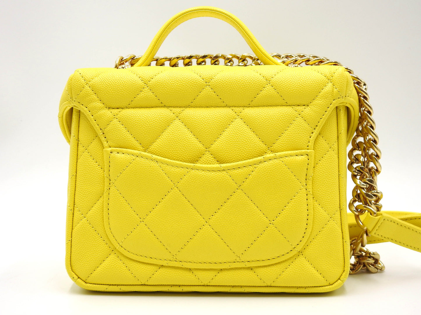 CHANEL CC Matelasse Top Handle Chain Shoulder Bag Caviarskin Yellow AS3729