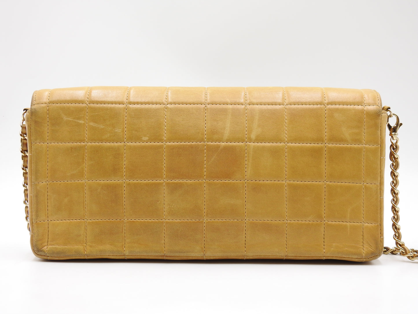 CHANEL Chocolate Bar Chain Shoulder Bag Lambskin Leather Beige Gold A15316