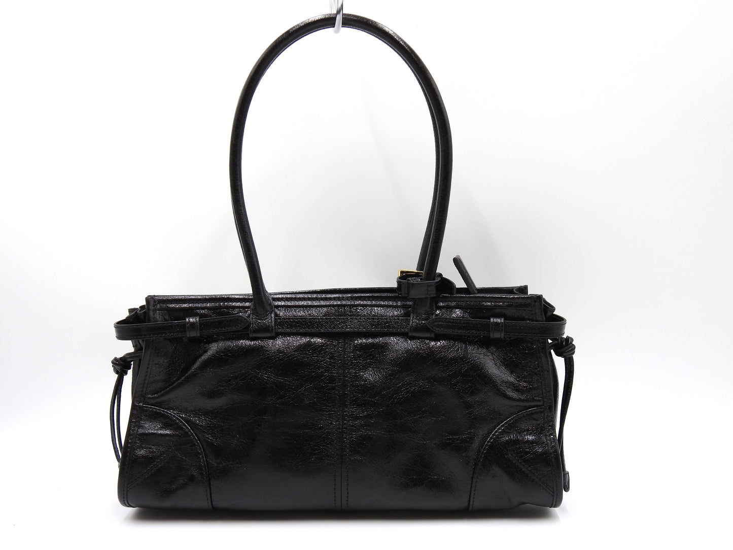 PRADA Bonnie Medium 2way Shoulder Hand Bag Leather Black Gold 1BA426