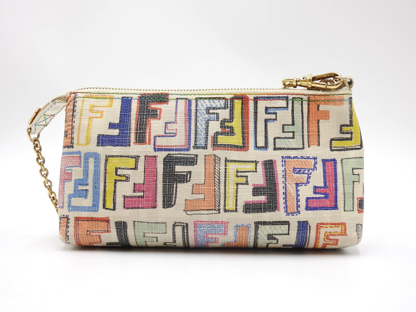 FENDI Zucca Chain Bag Pochette Accessories Pouch PVC White 8BR592