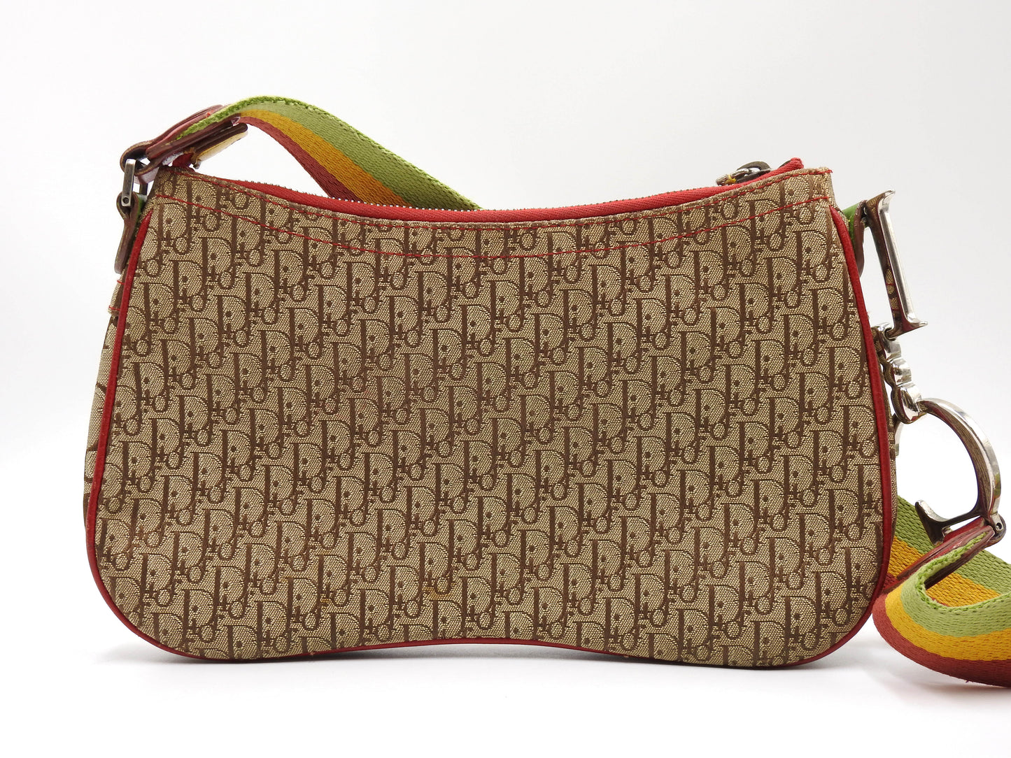 Christian Dior Rasta Trotter Saddle Shoulder Bag Canvas Beige Multicolor