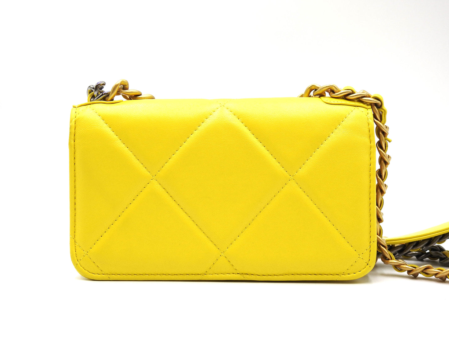 CHANEL 19 CC Matelasse Phone Holder Chain Shoulder Bag Lambskin Yellow