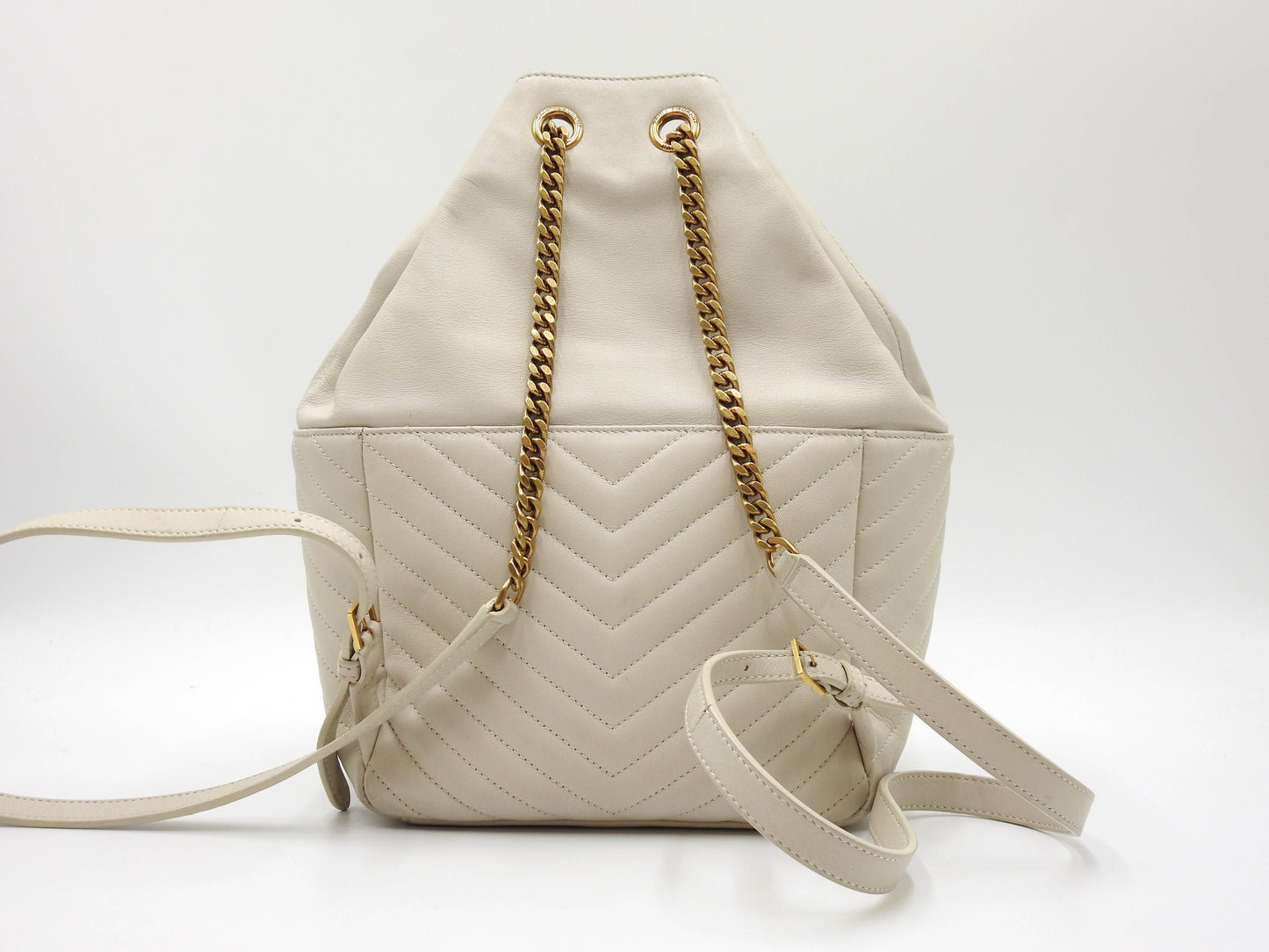 SAINT LAURENT PARIS Joe Chain Backpack Bag Lambskin Leather White 672609