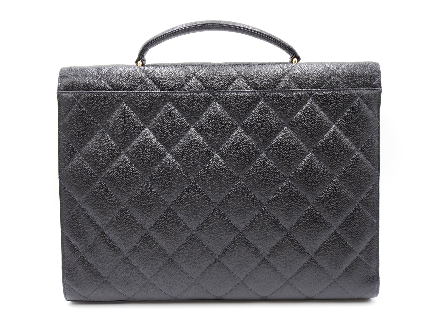 CHANEL CC Matelasse Briefcase Business Bag Caviarskin Leather Black Gold